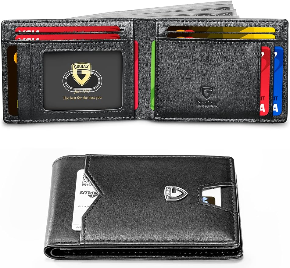 GSOIAX Mens Slim Wallet for Men Minimalist Genuine Leather