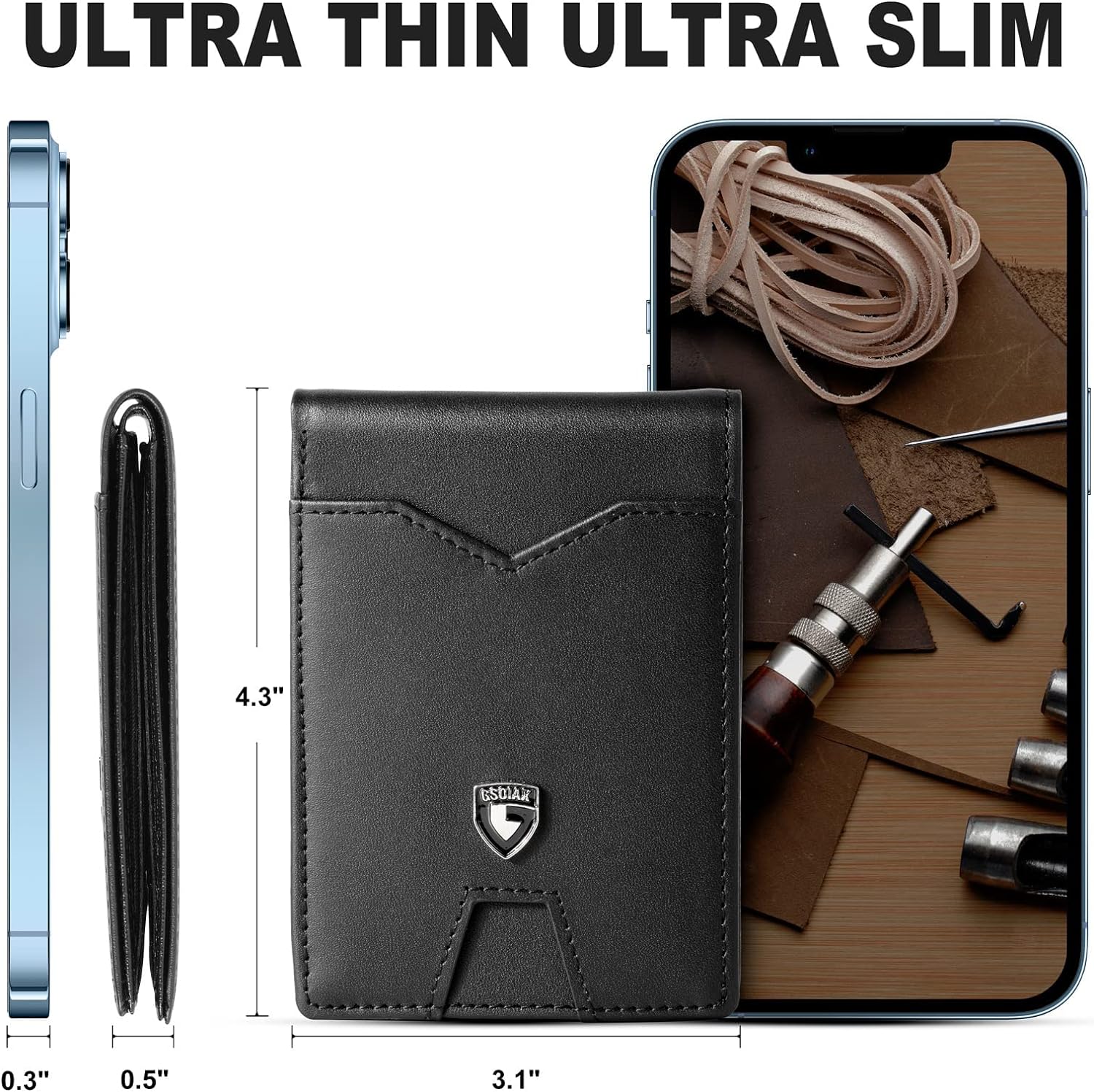 GSOIAX Mens Slim Wallet for Men Minimalist Genuine Leather