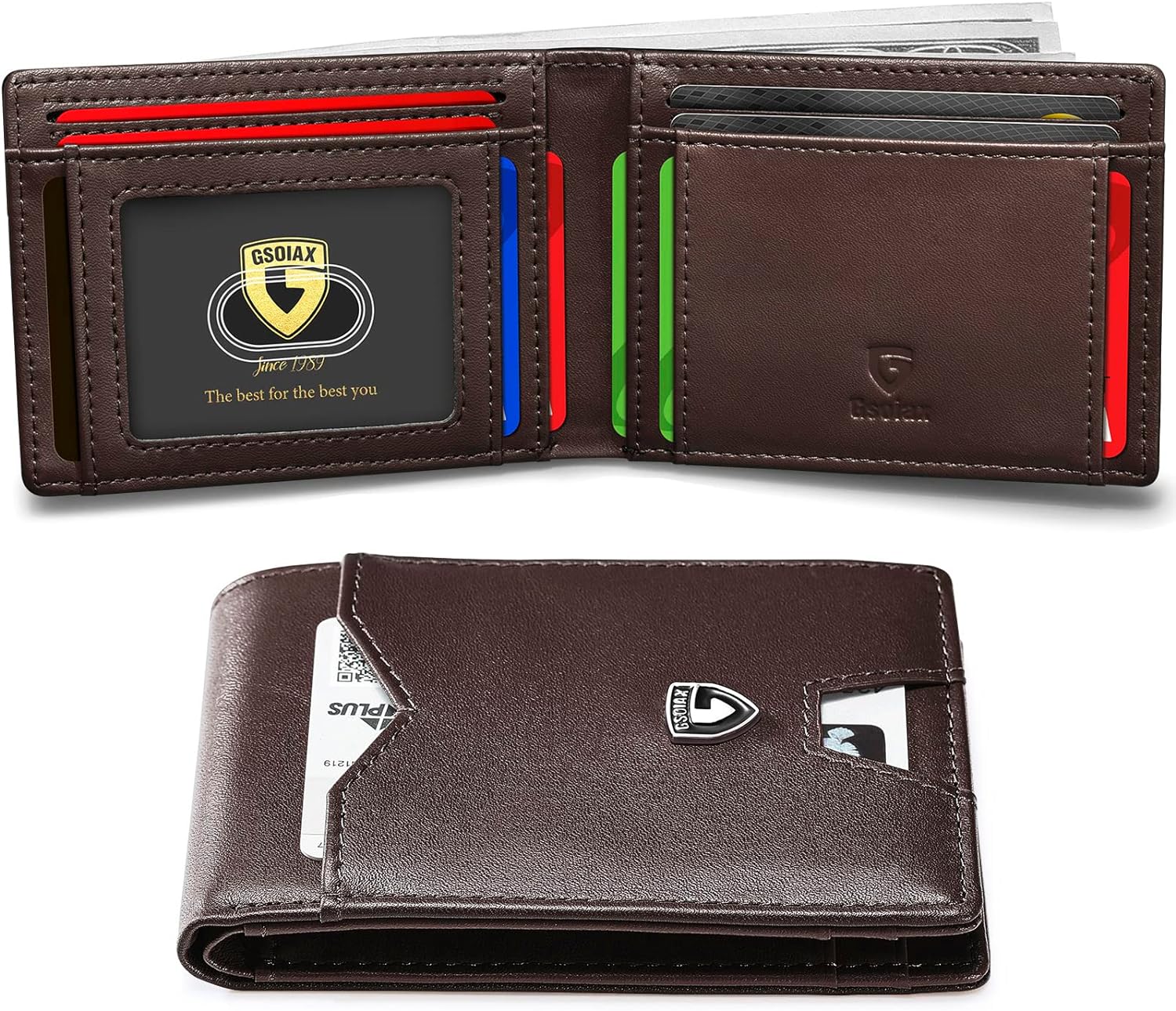 GSOIAX Mens Slim Wallet for Men Minimalist Genuine Leather