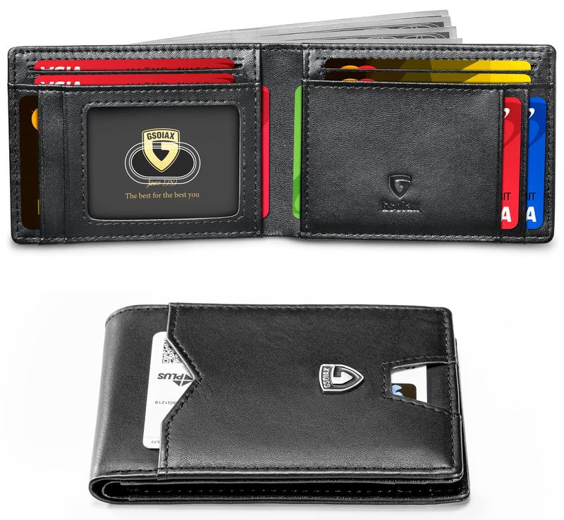 GSOIAX Mens Slim Wallet for Men Minimalist Genuine Leather